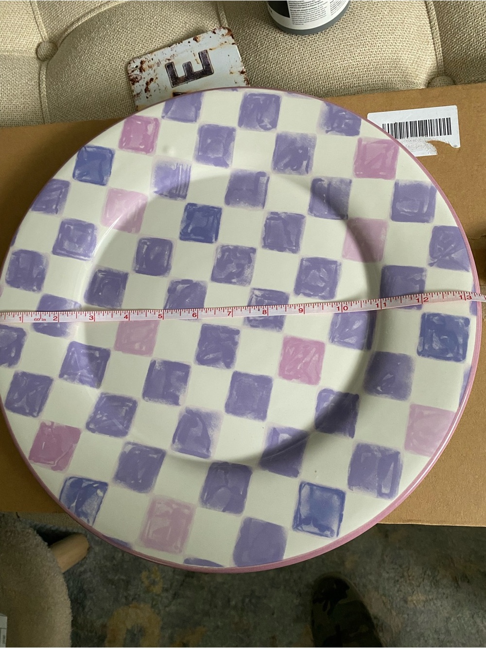 MacKenzie-Childs Hand-Painted Checkered Dinner Plate in Purple & Pink